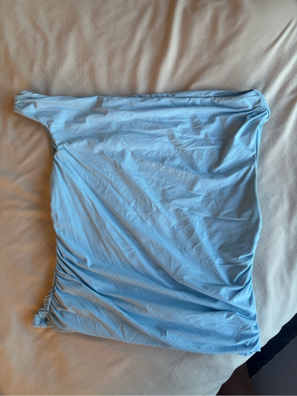 Light Blue One-Shoulder Ruched Women’s Top